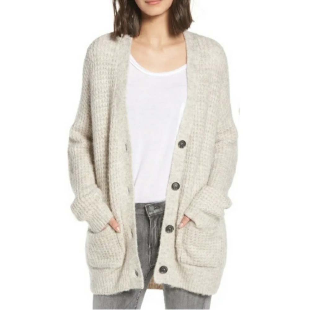 Nordstrom BP Oversized Waffle Stitch Cardigan Grandpa Sweater Size XS